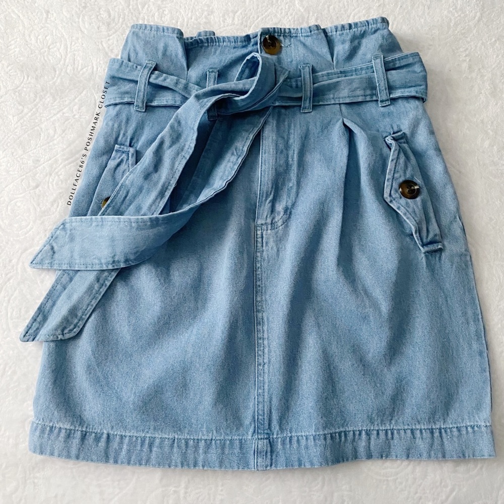 Jean Paper bag High Waist sigh Belt Jean Skirt